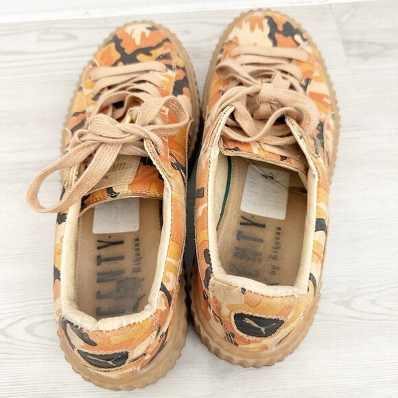 Puma & Rihanna Fenty Suede Camo Creepers Platform Sneakers Shoes Orange Size 8 - Picture 3 of 9